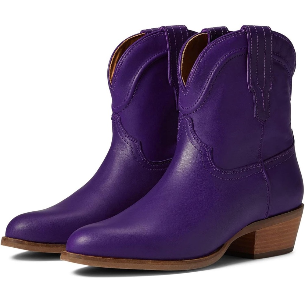 Western Ankle Boots Pointed toe Low Stacked Heel Booties Retro Slouch 2”